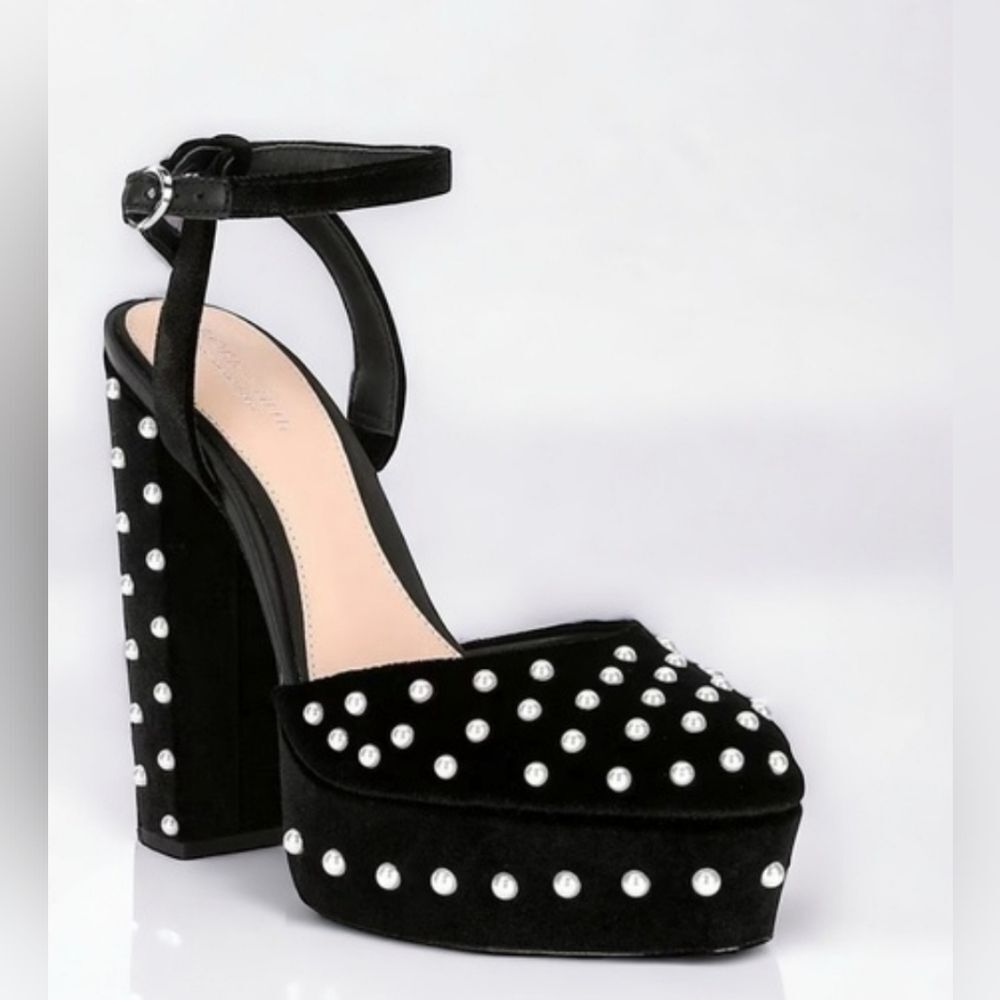 NEW Born On Fifth By Antonio Melani Black Velour Pearl Platform Shoe 6.5,  7